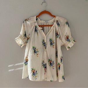 Madewell floral puff sleeve blouse top size XXS